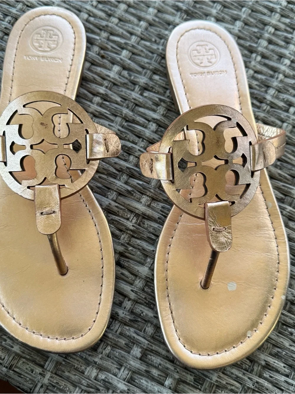 Tory Burch Metallic Blush Logo Thong Sandals